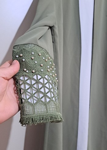 Nakış Detaylı Uzun Haki Kadın icli ceket - Görsel 3