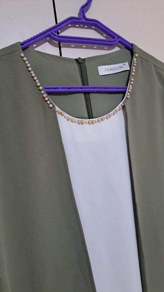 Nakış Detaylı Uzun Haki Kadın icli ceket - Görsel 5