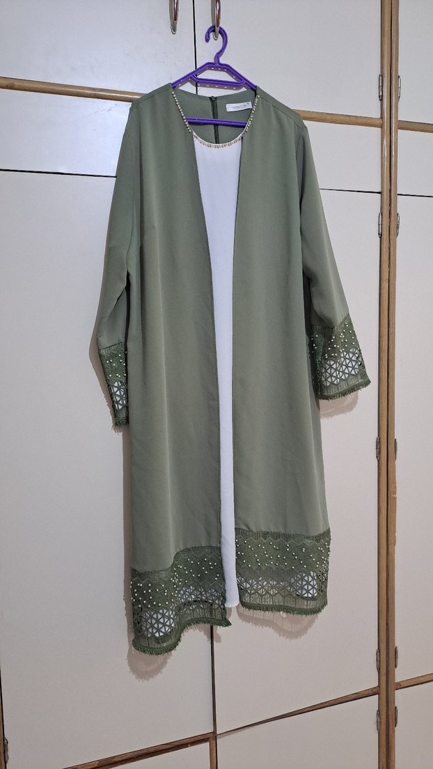 Nakış Detaylı Uzun Haki Kadın icli ceket - Görsel 2