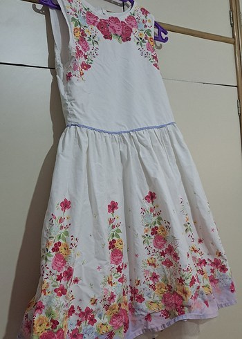 çiçekli Beyaz Kız Çocuk Elbise 12  13 yas - Görsel 5