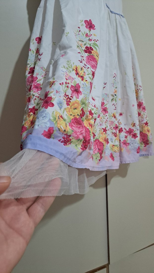 çiçekli Beyaz Kız Çocuk Elbise 12  13 yas - Görsel 2