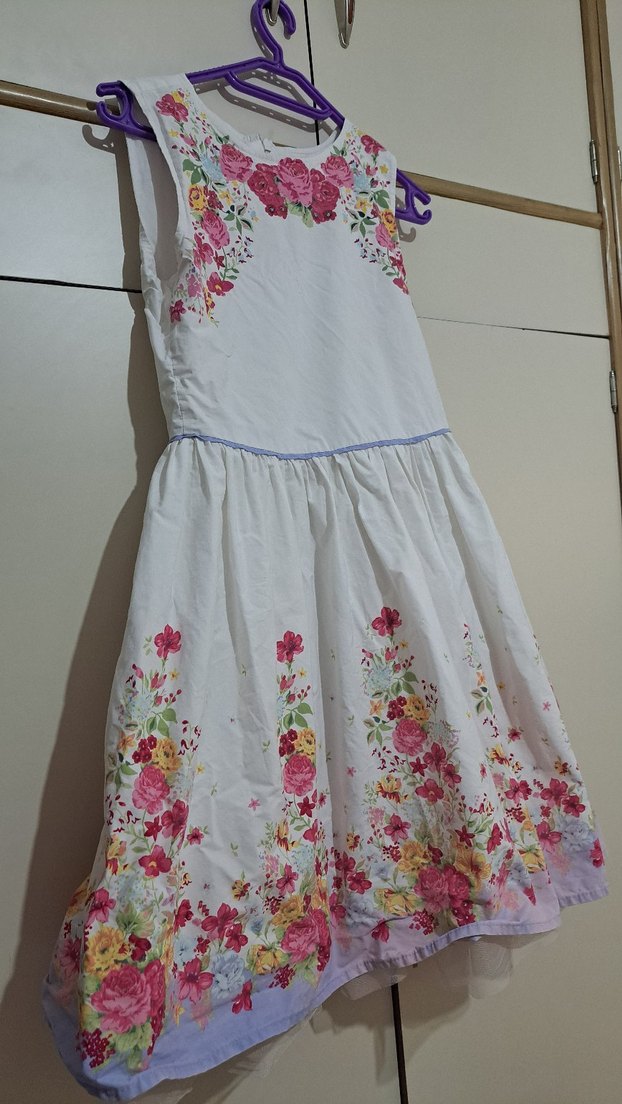 çiçekli Beyaz Kız Çocuk Elbise 12  13 yas - Görsel 5