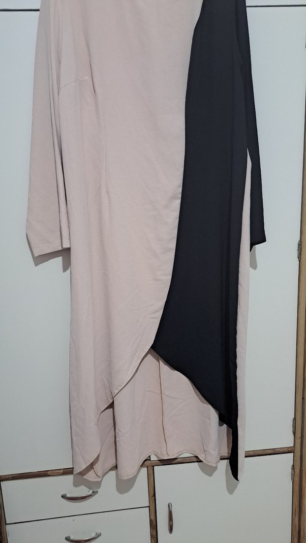 Kadın Bej Siyah Uzun Kollu Salaş Tunik - Görsel 2