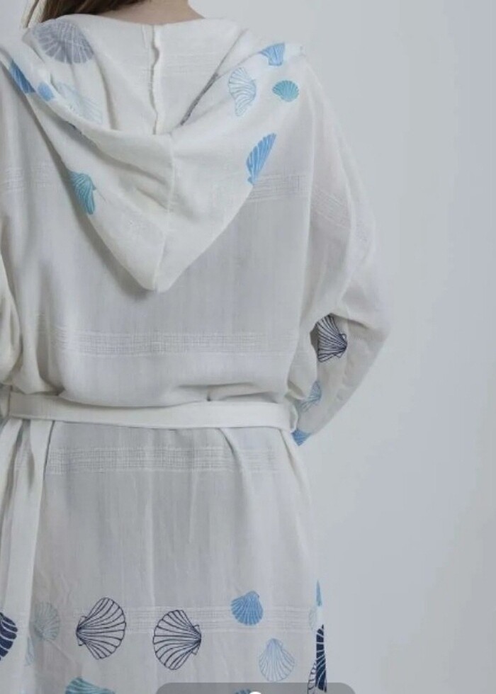 organik naturel pamuklu kumaş şık ve zarif peştemal bornoz - Görsel 3