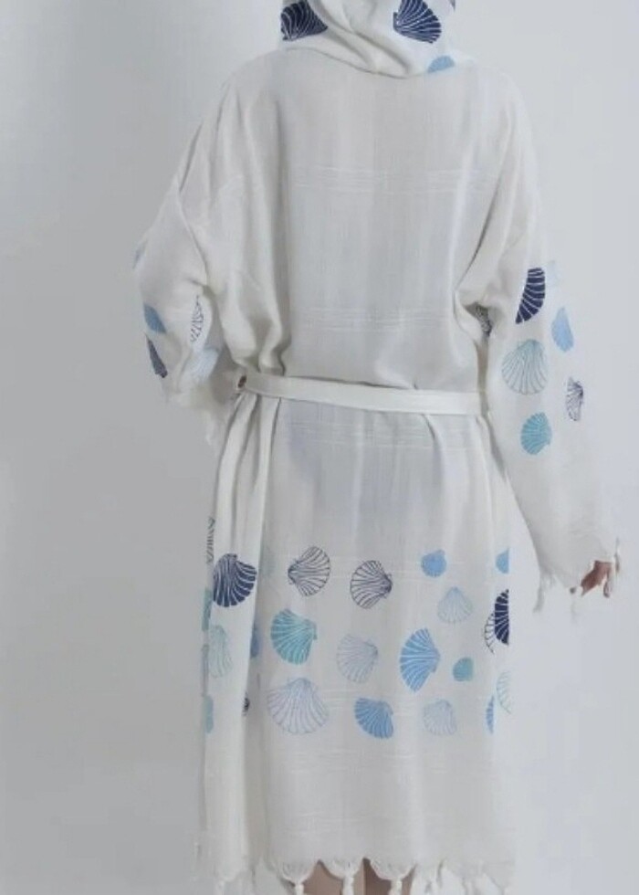 organik naturel pamuklu kumaş şık ve zarif peştemal bornoz - Görsel 4