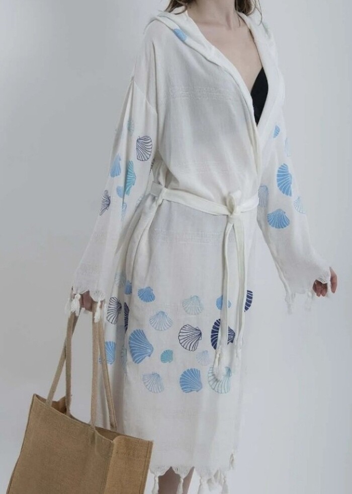 organik naturel pamuklu kumaş şık ve zarif peştemal bornoz - Görsel 5