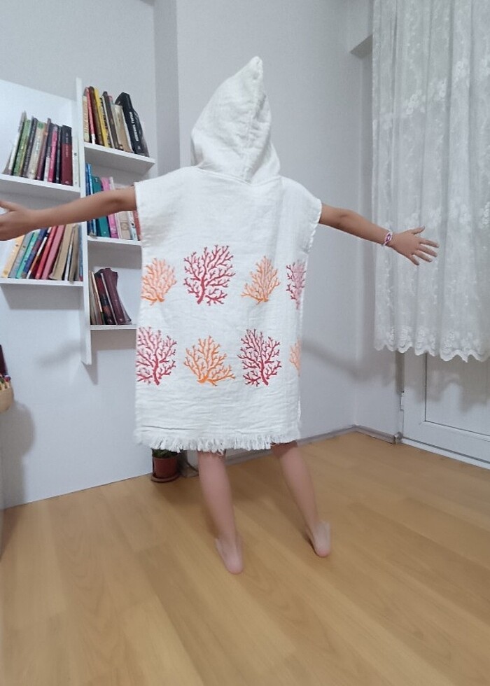 naturel organik müslin kumaş çocuk panço - Görsel 2