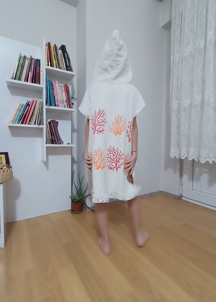 naturel organik müslin kumaş çocuk panço - Görsel 3