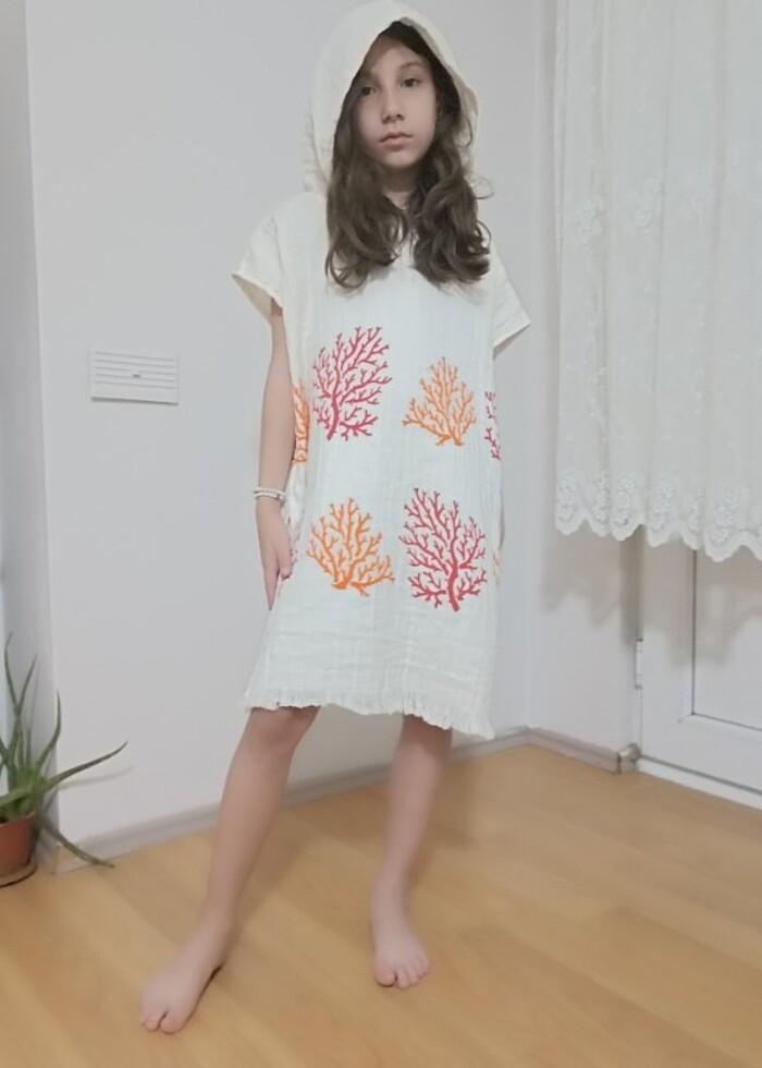 naturel organik müslin kumaş çocuk panço - Görsel 4