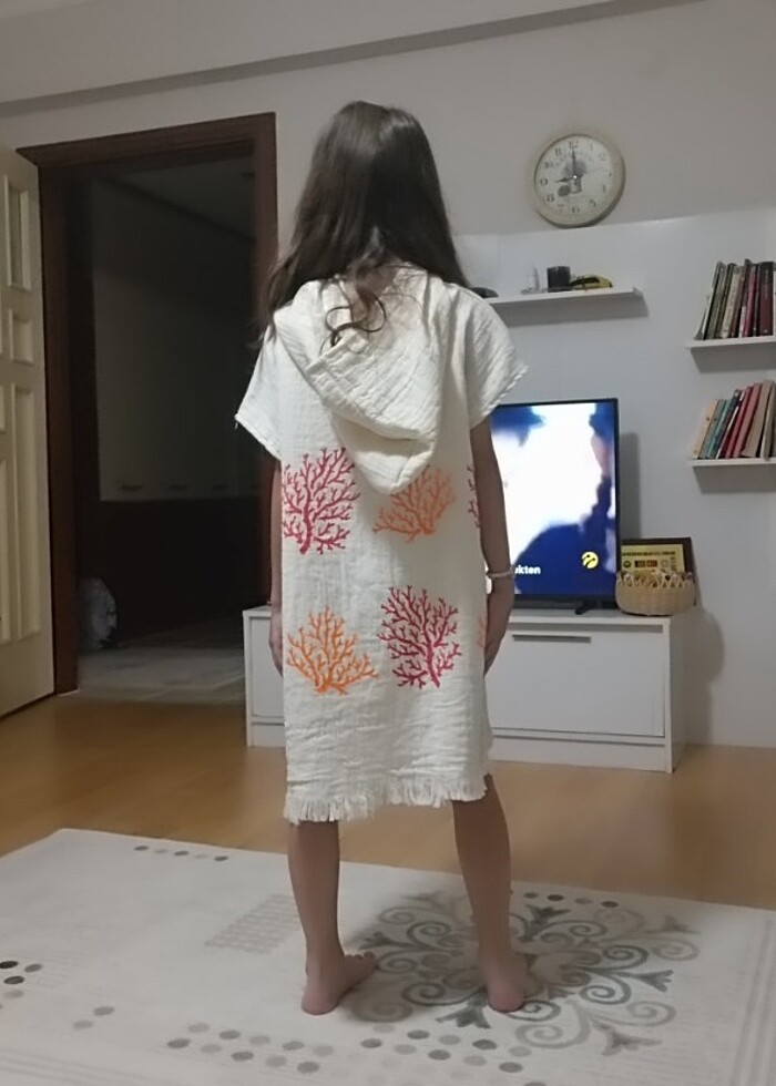 naturel organik müslin kumaş çocuk panço - Görsel 5