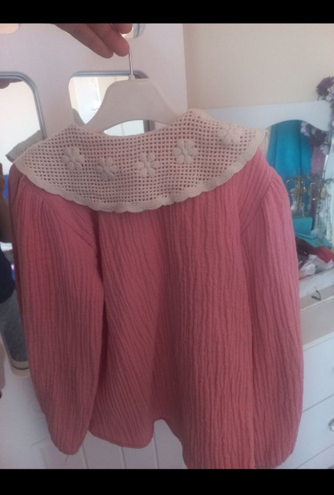 Nakışlı Örgü Pembe Uzun Kollu Kız Bluzu - Görsel 2