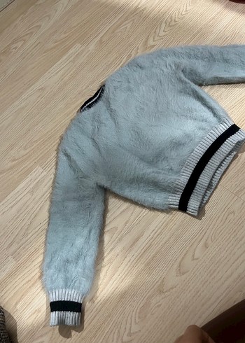 Gri kız çocuk Peluş Detaylı Salaş Sweatshirt - Görsel 3