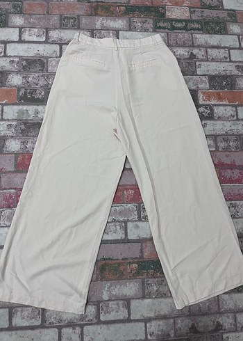 Beyaz Bol Kesim Keten Pantolon - Görsel 3