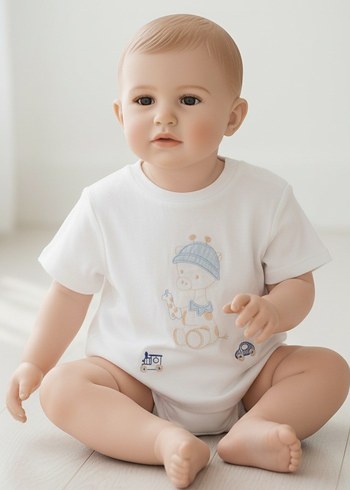 Beyaz Nakışlı Kısa Kollu Bebek Tişört E bebek ürünü