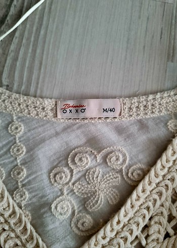 Dantel Detaylı Nakışlı Bej Bohem Bluz - Görsel 2