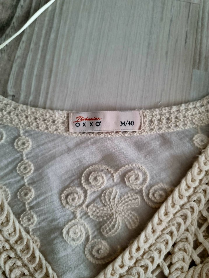 Dantel Detaylı Nakışlı Bej Bohem Bluz - Görsel 2