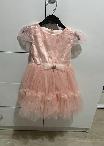 Pembe Nakışlı Kız Çocuk Elbisesi
