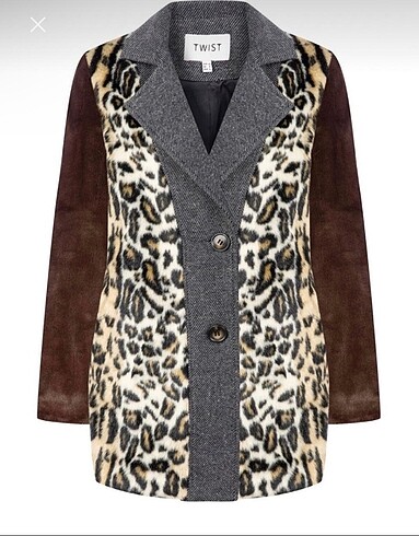 Leopar kürk detaylı twist kaban