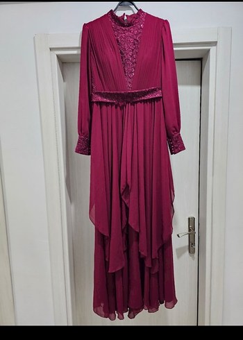 Tesettür Bordo Abiye