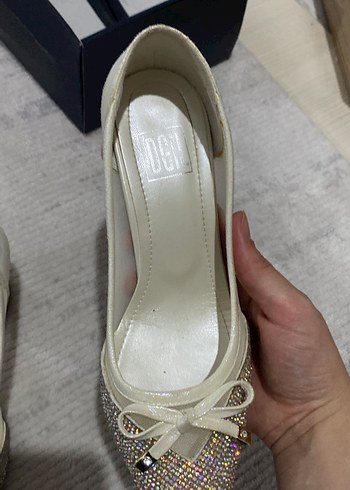 38 Beden Beyaz Simli Stiletto Kadın Abiye Ayakkabı