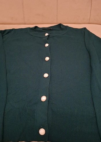 Düğmeli Yeşil Kadın Hırka - Görsel 2