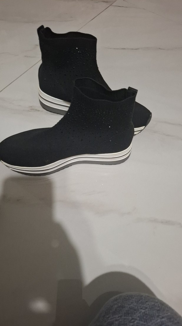 Siyah Elastik Platform Topuklu Spor Ayakkabı - Görsel 2