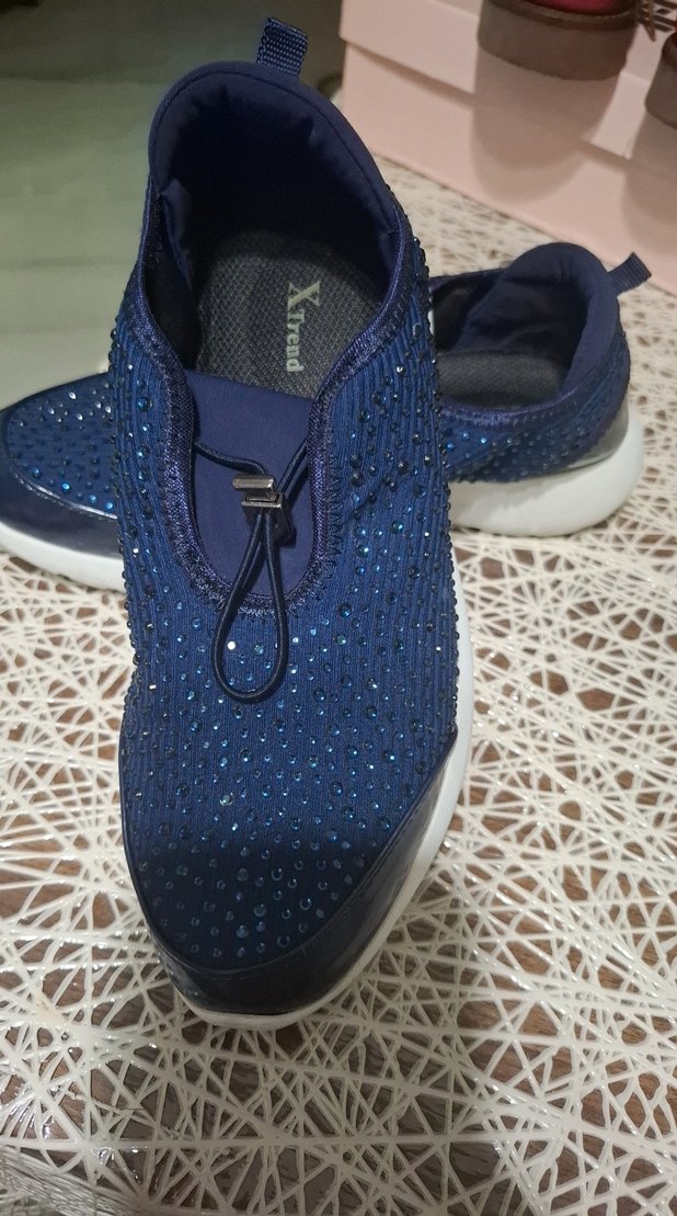 Kadın Parlak Mavi Taşlı Dolgu Topuk Spor Ayakkabı - Görsel 2