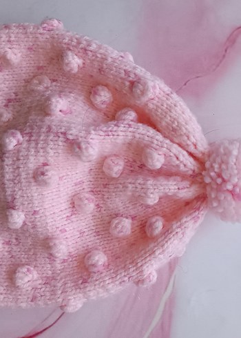 Pembe Nakışlı Örgü Çocuk Bere - Görsel 2