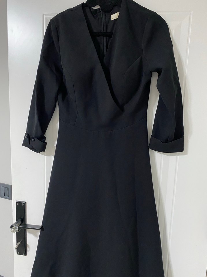 Uzun Kollu Siyah Midi Mezuniyet Elbisesi - Görsel 2