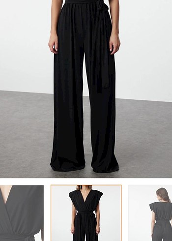 Siyah Uzun Drapeli V Yakalı Tulum - Görsel 2