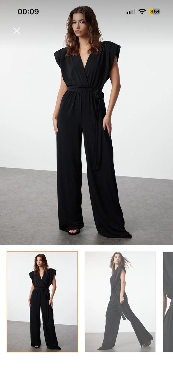 Siyah Uzun Drapeli V Yakalı Tulum - Görsel 3