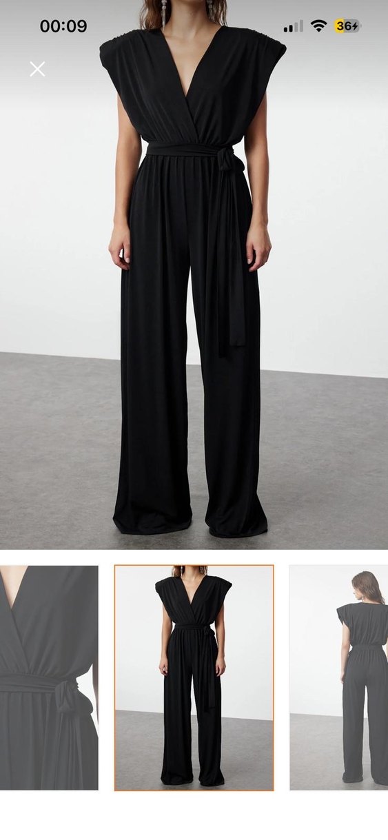 Siyah Uzun Drapeli V Yakalı Tulum - Görsel 2