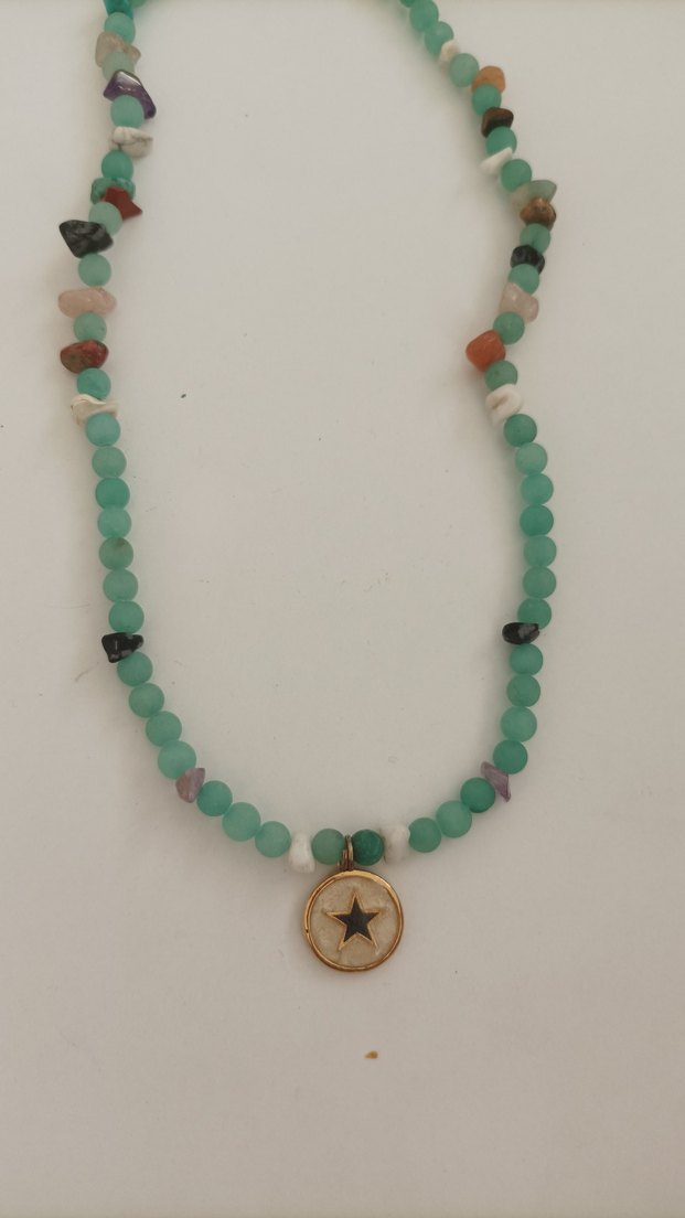 Uzun Turkuaz Boncuklu Bohem Kolye - Görsel 2
