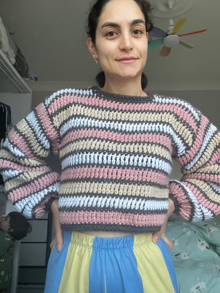 Renkli Bağlama Desenli Örgü Kadın Kazak - Görsel 3