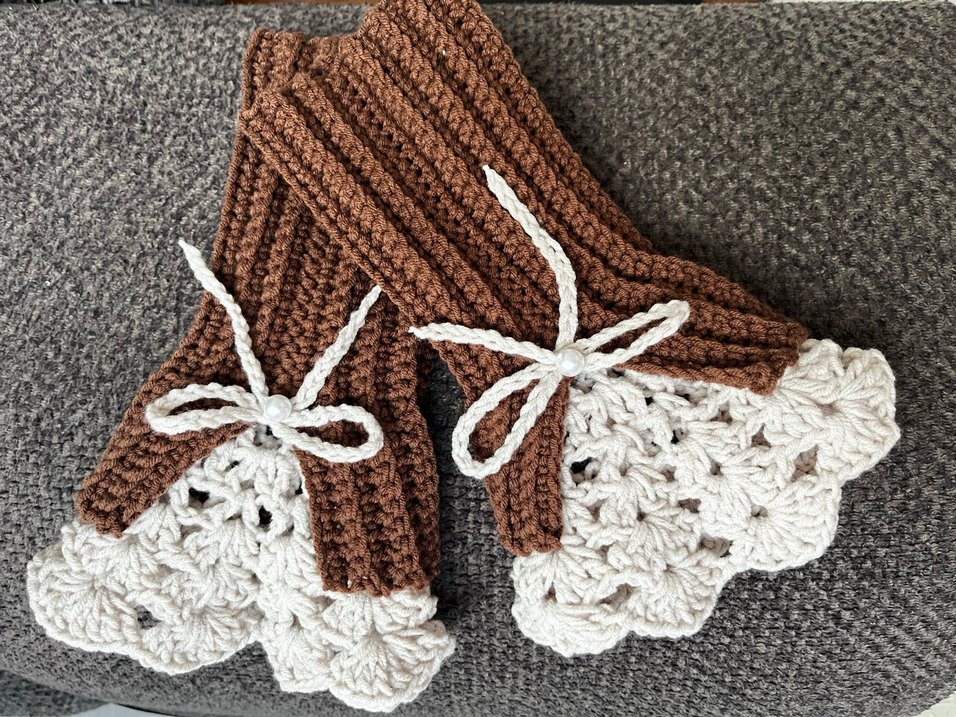 Bohem Tarz Kahverengi Örgü Kadın Eldiven - Görsel 2