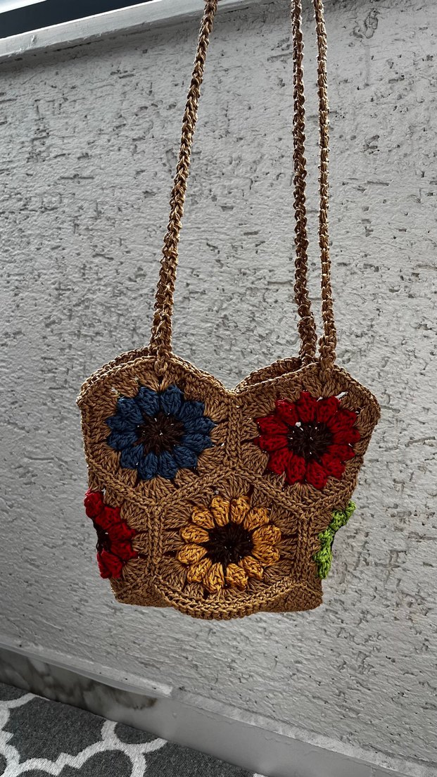 Renkli Çiçekli Örgü Bohem Kadın Çantası - Görsel 3