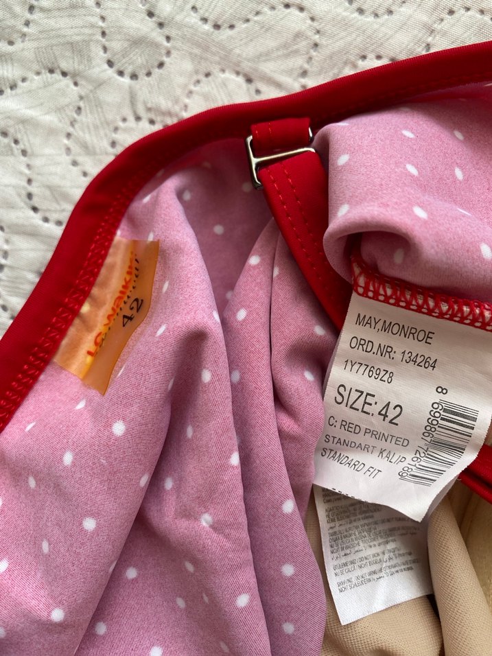 Kırmızı Puantiyeli Düğmeli Vintage Mayo - Görsel 3