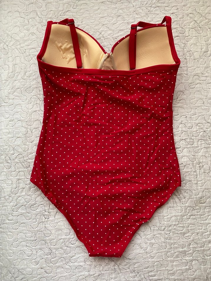 Kırmızı Puantiyeli Düğmeli Vintage Mayo - Görsel 2