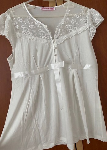 Nakışlı Beyaz Uzun Kollu Kadın Sabahlık - Görsel 4