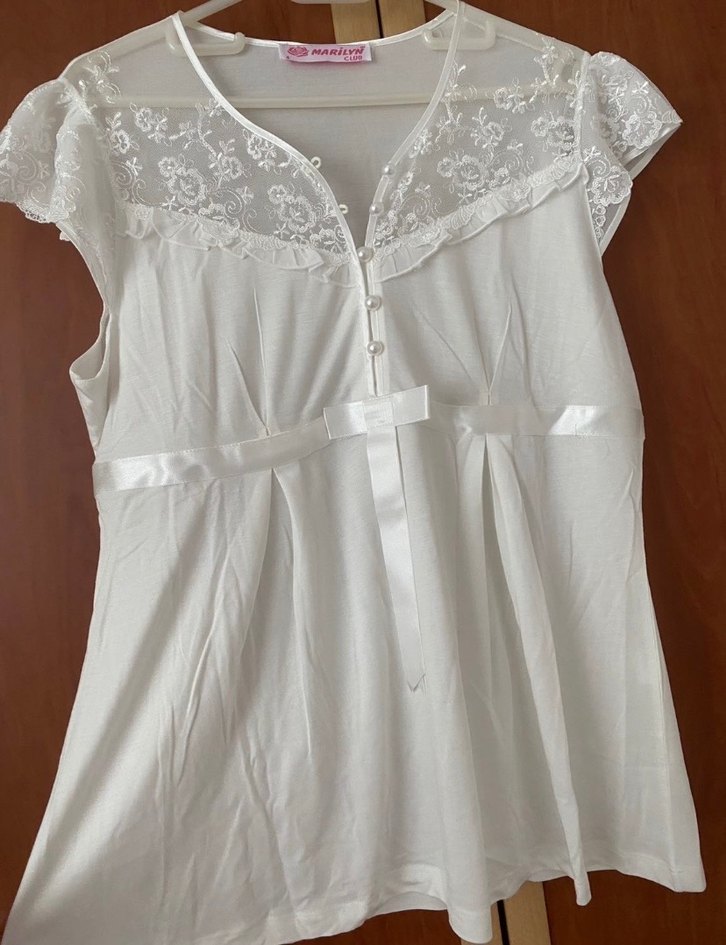 Nakışlı Beyaz Uzun Kollu Kadın Sabahlık - Görsel 4