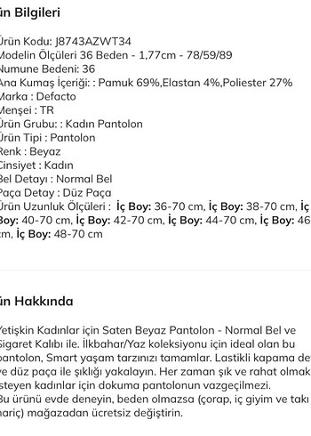 Beyaz Kadın Normal Kesim Cigarette Pantolon - Görsel 6