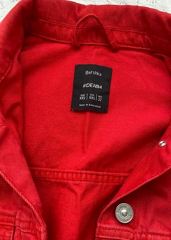 Düğmeli Kırmızı Kadın Oversize Denim Ceket - Görsel 3