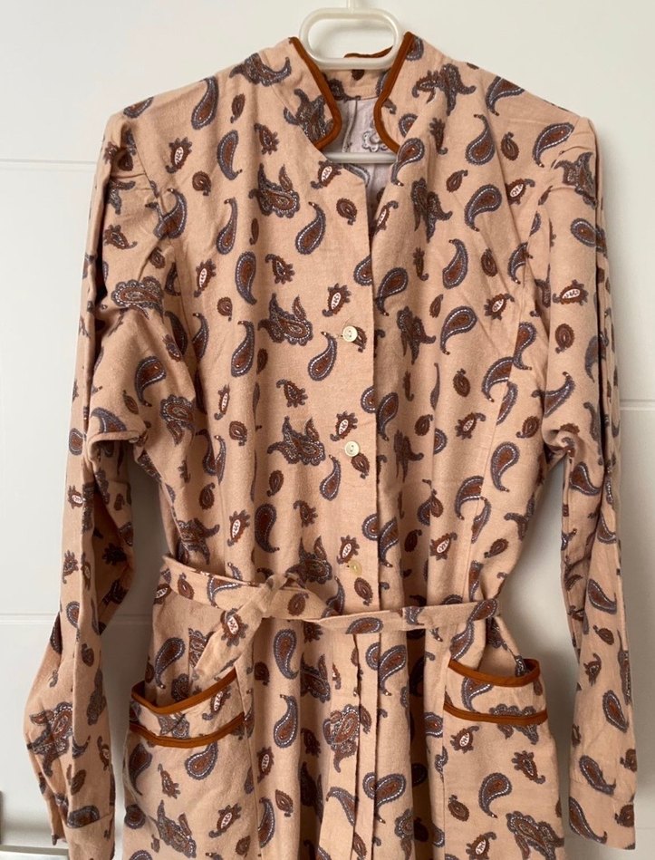 Vintage Bohem Uzun Kollu Bej Elbise - Görsel 3