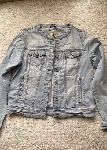 Düğmeli Gri Kadın Kot Ceket - Görsel 3