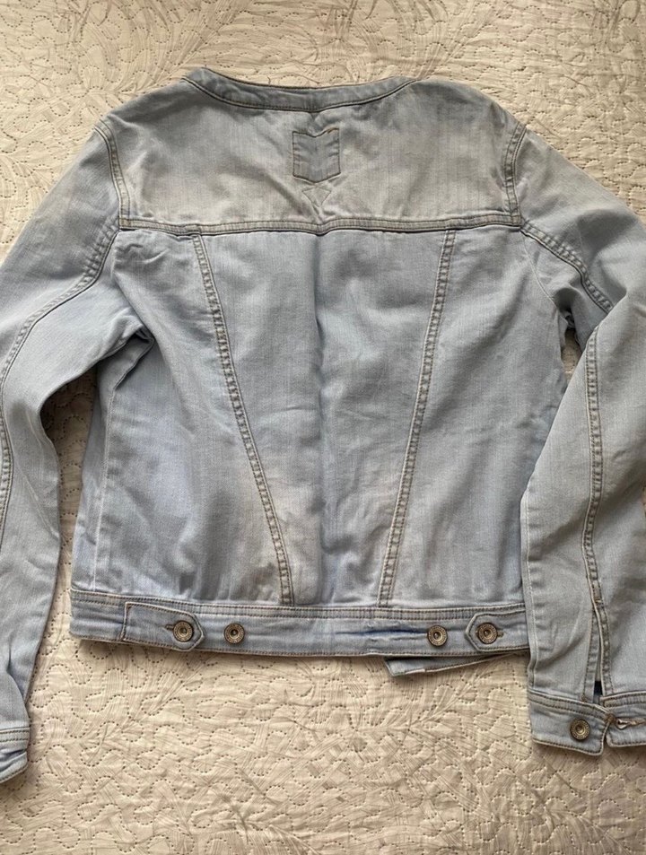 Düğmeli Gri Kadın Kot Ceket - Görsel 2