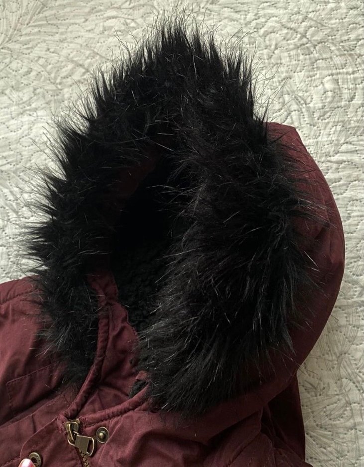 Bordo Kapüşonlu Düğmeli Kadın Ceket - Görsel 3