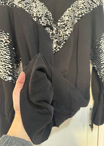 Pul İşlemeli Siyah Kadın Sweatshirt - Görsel 4