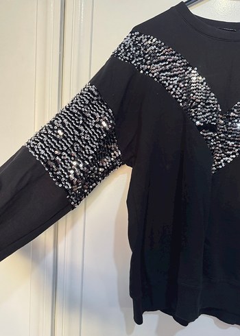 Pul İşlemeli Siyah Kadın Sweatshirt - Görsel 3