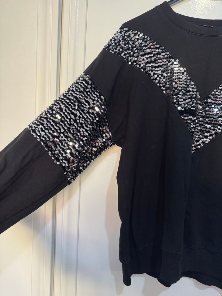 Pul İşlemeli Siyah Kadın Sweatshirt - Görsel 3