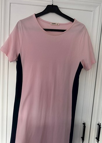 Pembe Midi Kısa Kollu Günlük Elbise - Görsel 4